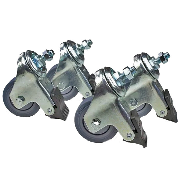 Set of four heavy-duty swivel locking caster wheels with metal mounting stems