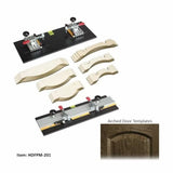 Woodworking arched door templates and jig set for precision cabinet or door routing.