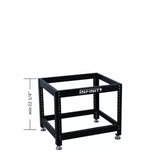 Adjustable black steel router table stand with Infinity logo, minimum height 22-1/4 inches