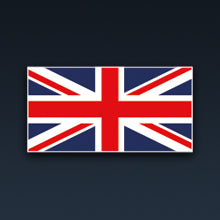 Union Jack UK flag with red, white, and blue design on a dark background