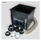 Woodworking dust collection box with hose and fittings for router table setup