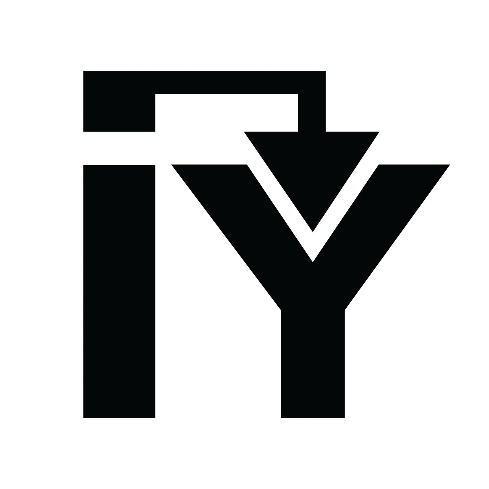 Modern black and white square logo with bold geometric letters and arrow, woodworking tools theme.