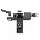 Precision black woodworking tool with adjustment knobs and maple leaf design, isolated on white