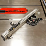 Precision miter gauge with measuring scale on a table saw for woodworking accuracy