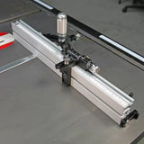 Aluminum table saw miter gauge with adjustable fence and measuring scale for precision woodworking