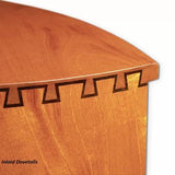 Close-up of wooden box with precise inlaid dovetail joinery, woodworking craftsmanship