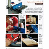 Kreg bandsaw fence system on a bandsaw, showing adjustments, built-in ruler, and woodworking setup.