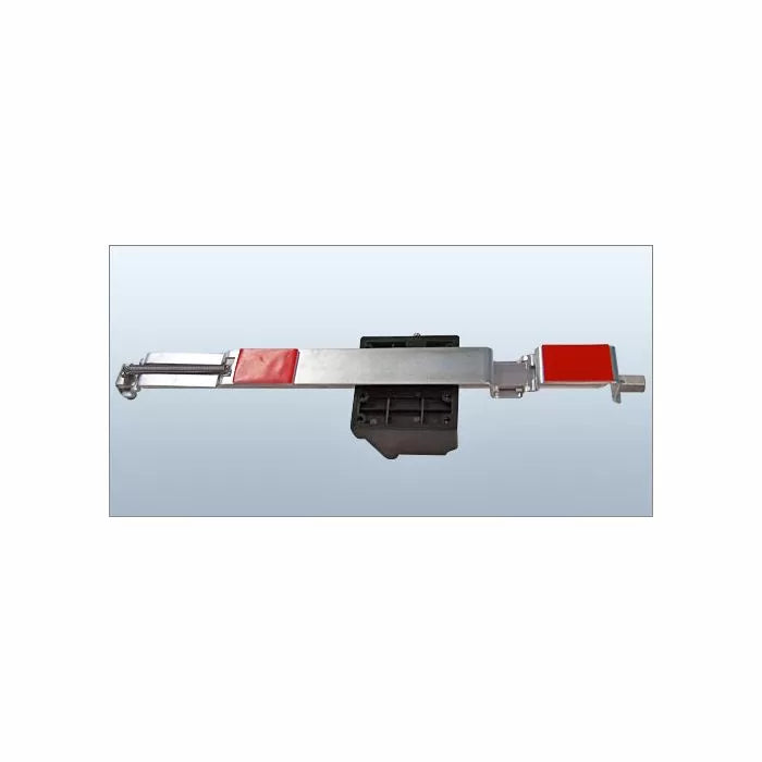 Aluminum woodworking fence with red pads and black mounting bracket on white background.