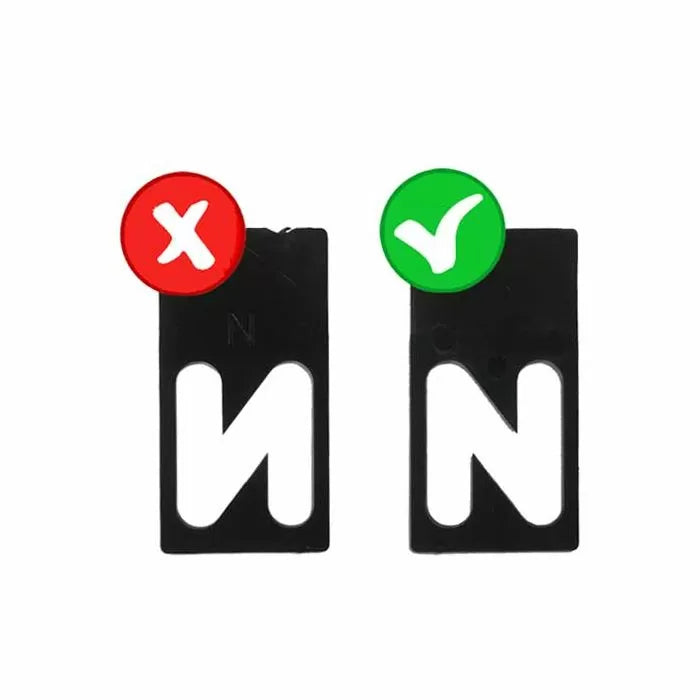 Comparison of stencil letter N, showing incorrect and correct router template orientation.
