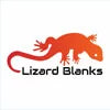 Red lizard graphic with 'Lizard Blanks' text on a white background logo