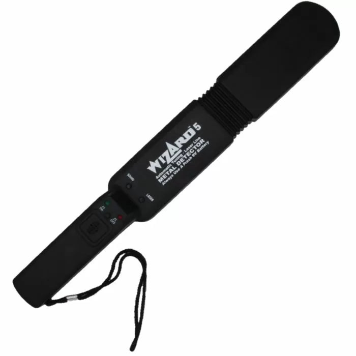 Handheld metal detector wand with black handle and control buttons, ideal for woodworking safety.