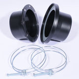 Magnetic dust port set with two black plastic fittings, metal hose clamps, and screws