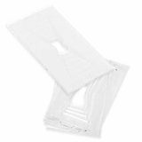 Clear plastic router base plates stacked, woodworking tool accessory on white background.