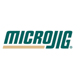 Microjig logo in bold green letters with a tan underline, white background