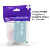 Mini sprain and fracture kit with finger splint and first aid supplies in sealed pouch