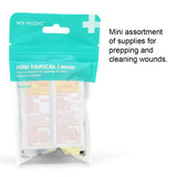 Mini topical supplies kit in teal packaging for cleaning and treating small wounds
