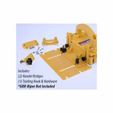 Yellow woodworking handle bridges, trailing hook, and hardware kit for push block accessories