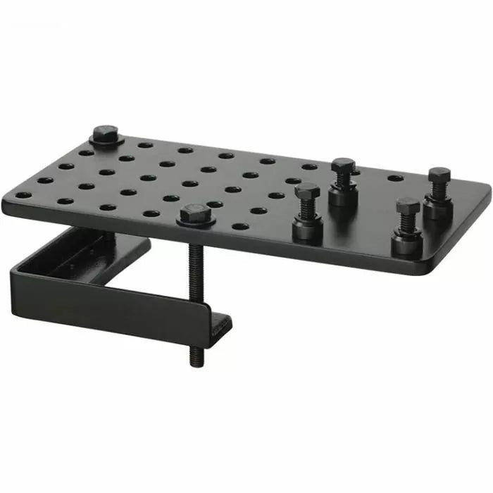 Adjustable metal jig with clamp and multiple holes for woodworking precision setup