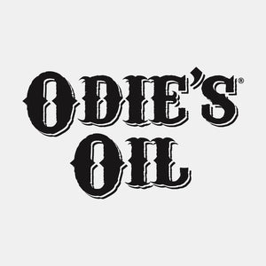 Odie's Oil logo in bold black vintage font on a light background
