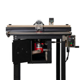 Professional woodworking router table with dust collection system and digital control panel