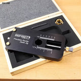 Precision router dado jig with measurement scale in a foam-lined wood case on workbench