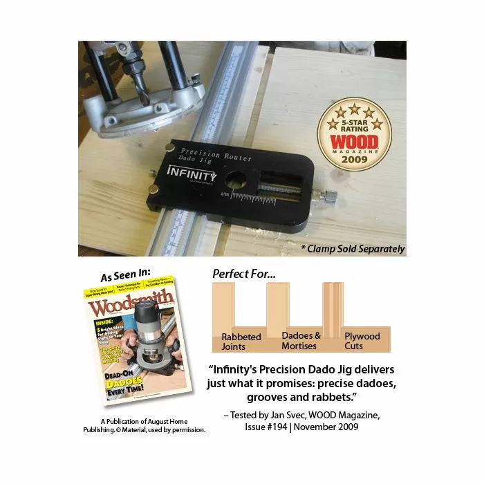 Precision router dado jig for woodworking, ideal for rabbets, dadoes, mortises, and plywood cuts