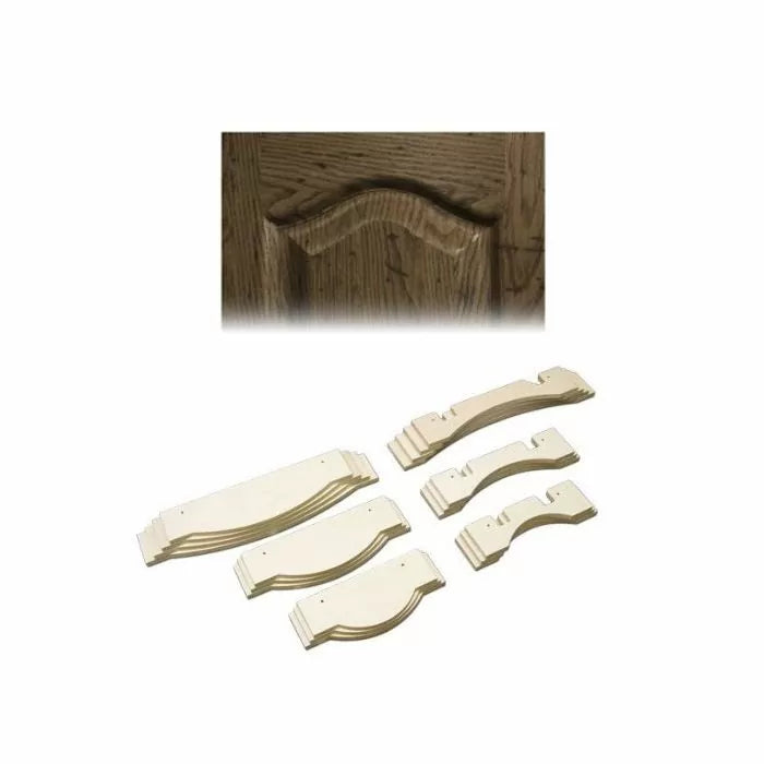 Woodworking door template set for arched cabinet doors on white background