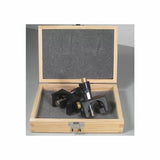 Precision woodworking jig in protective foam-lined wooden case