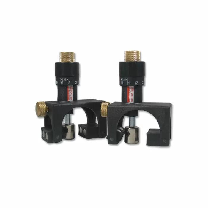 Precision woodworking jig set with measurement dials and metal adjustment knobs