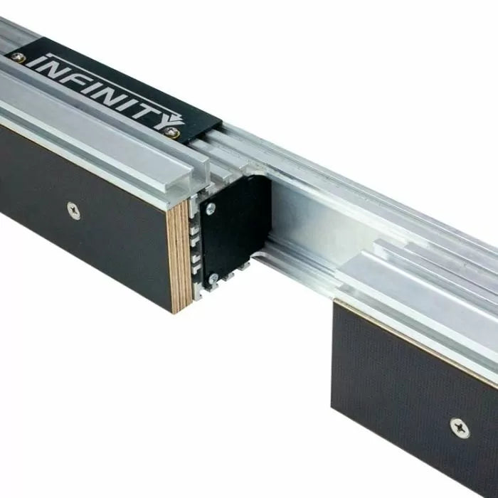 Adjustable aluminum router table fence with MDF faces and dovetail track for woodworking
