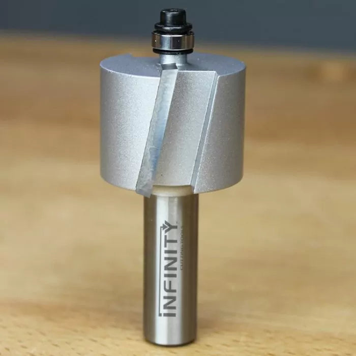 Large carbide router bit with bearing for woodworking on wood surface