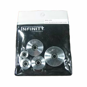 5-piece router bit bearing kit in clear packaging, various bearing sizes visible
