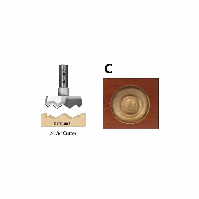 2-1/8 inch router cutter RCH-003 with decorative rosette wood pattern sample