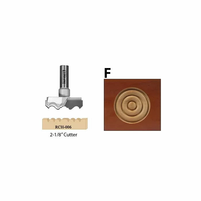 2-1/8 inch router cutter for woodworking with sample rosette wood design