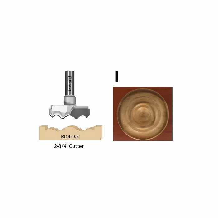2-3/4 inch router bit RCH-103 with sample wood cut and finished wood bowl detail