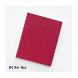 Red 180 grit sandpaper sheet for woodworking on a white background
