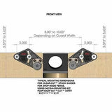 Diagram showing front view mounting dimensions for Clear-Cut stock guides on a router table fence.