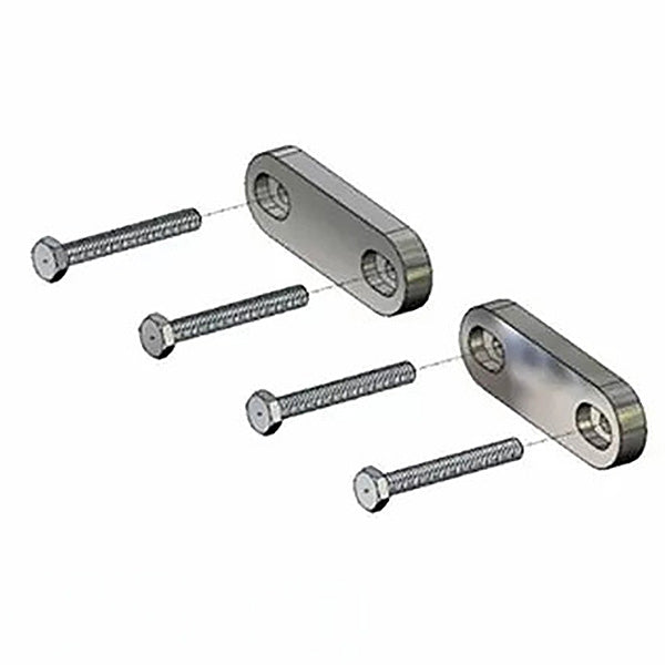 Set of metal connector plates with four screws for woodworking assembly
