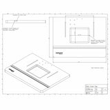 Technical drawing of a cast iron router table top with miter track and mounting plate opening.