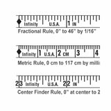 Three precision woodworking rulers: fractional, metric, and center finder, with clear markings.