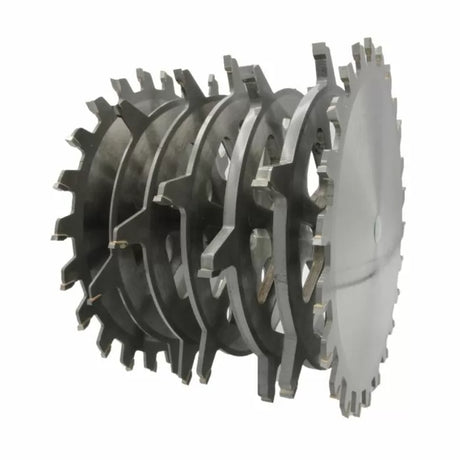 Stacked dado blade set with multiple saw blades for precision woodworking cuts