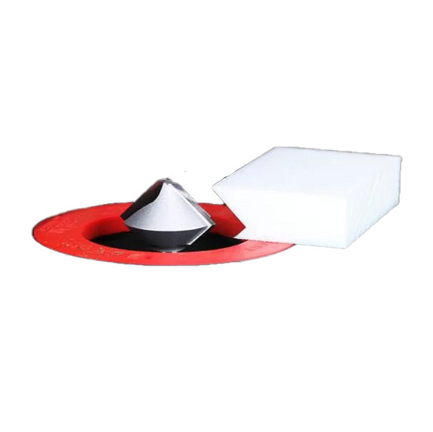 chamfer router bit with red base and white cleaning block for woodworking