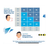 Face mask size chart with face length and width measurements illustration for accurate sizing.