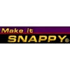 Make It Snappy logo with bold yellow text on black banner, woodworking tools graphic