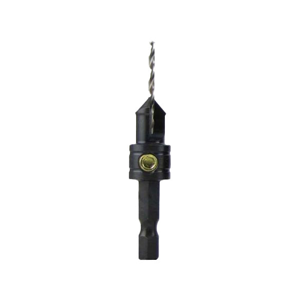Woodworking countersink drill bit with hex shank and adjustable stop collar