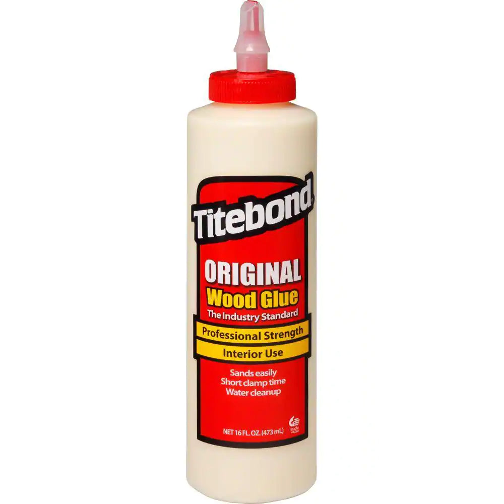 Titebond Original Wood Glue 16 oz bottle for woodworking, labeled for interior use