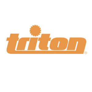 Triton logo with orange text and circular saw blade icon, woodworking tool branding