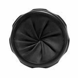 Black plastic vacuum dust port cap with swirl design, woodworking tool accessory.