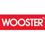 Wooster logo in bold white text on red background, woodworking tools branding